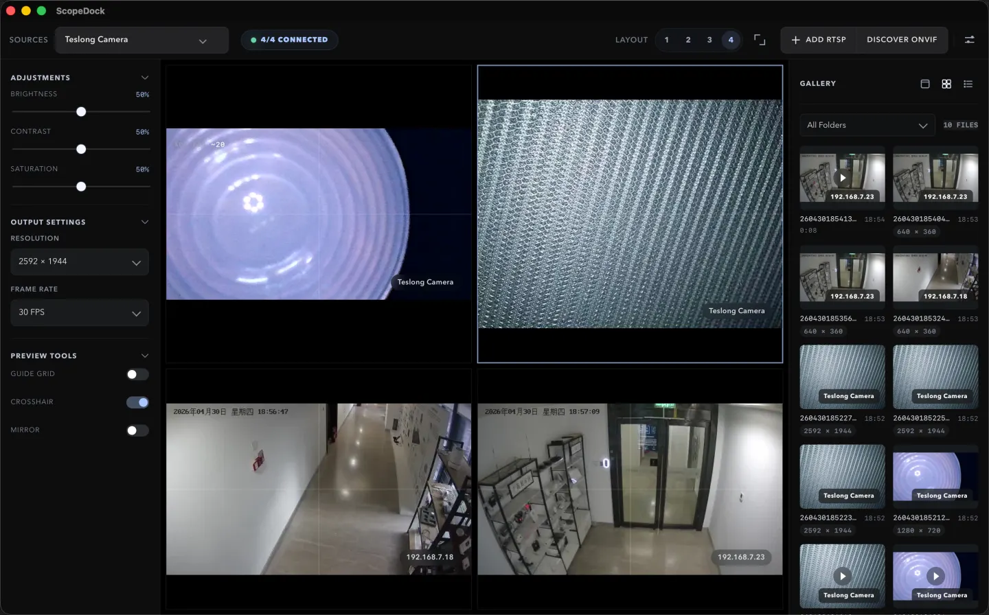 ScopeDock release capture and history view for snapshots and recordings.
