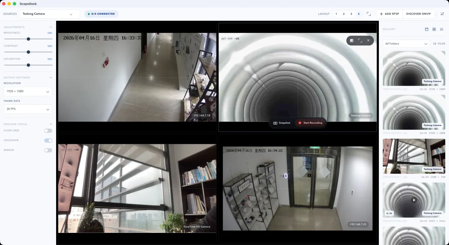 A lightweight multi-source RTSP layout in ScopeDock