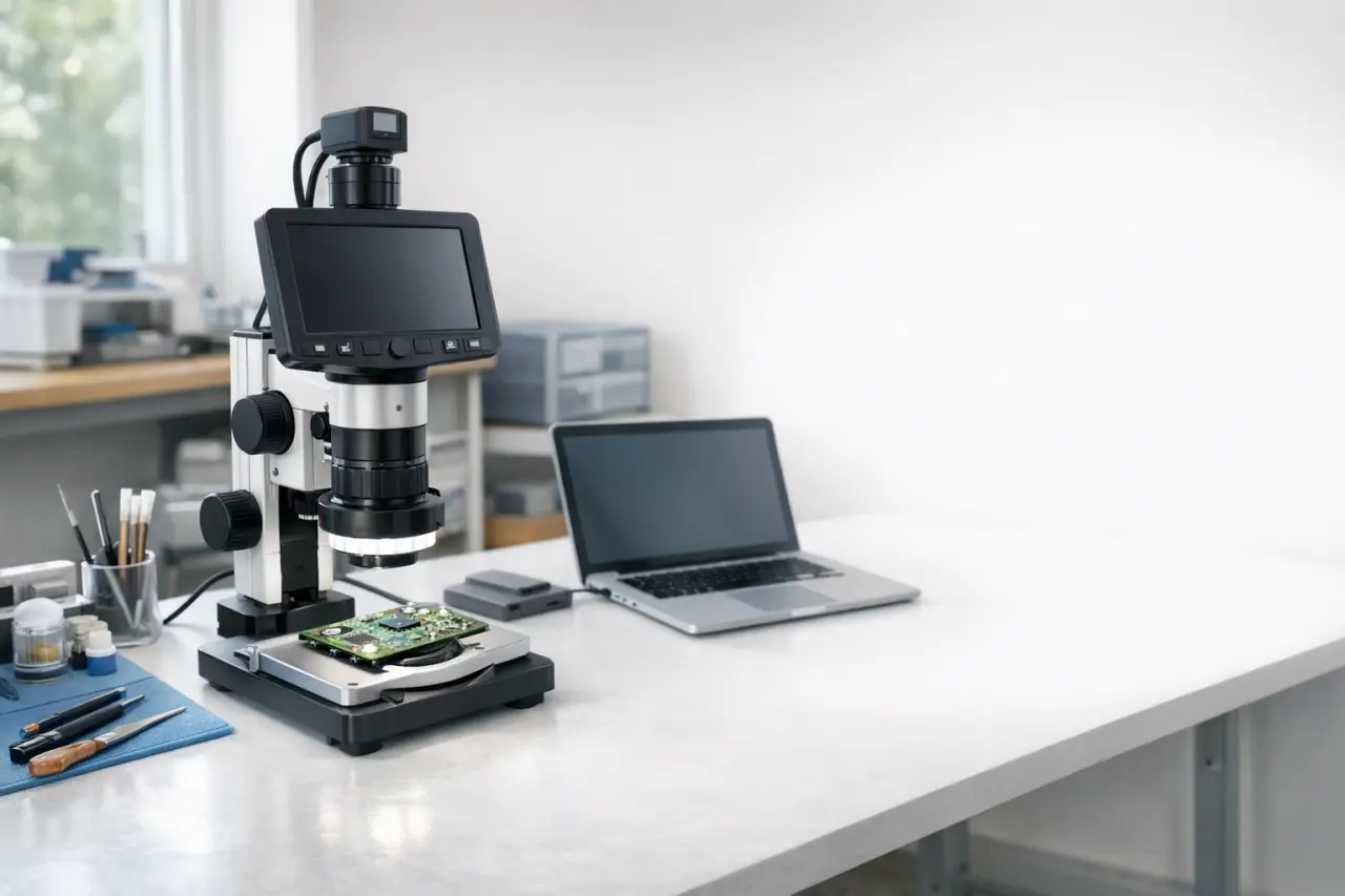 Real microscope workbench scene for local-first inspection workflows.